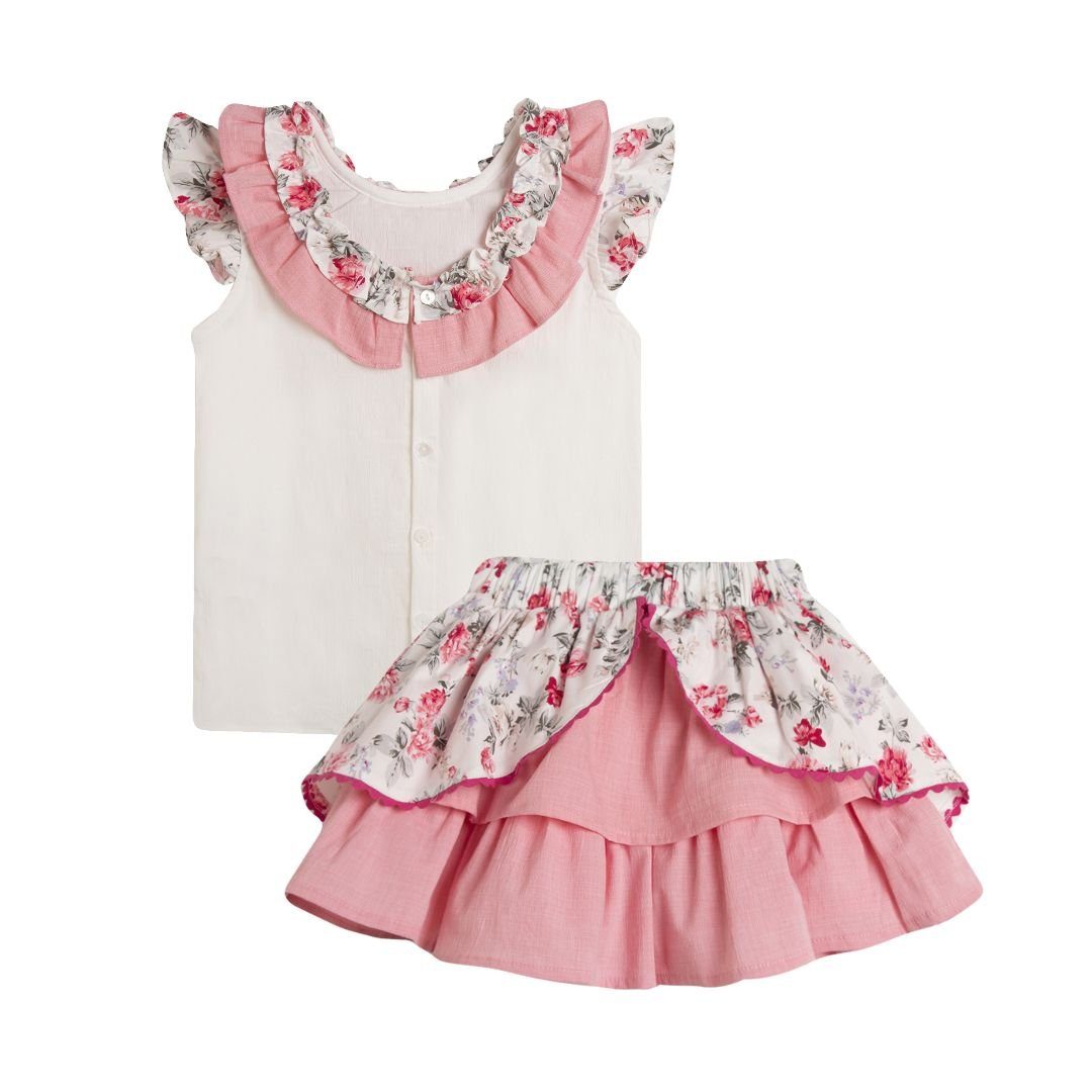 suebidou Top & Rock Bluse & Rock Bekleidungsset 2 teilig Outfit für Mädchen niedliches Blumenmuster dezent