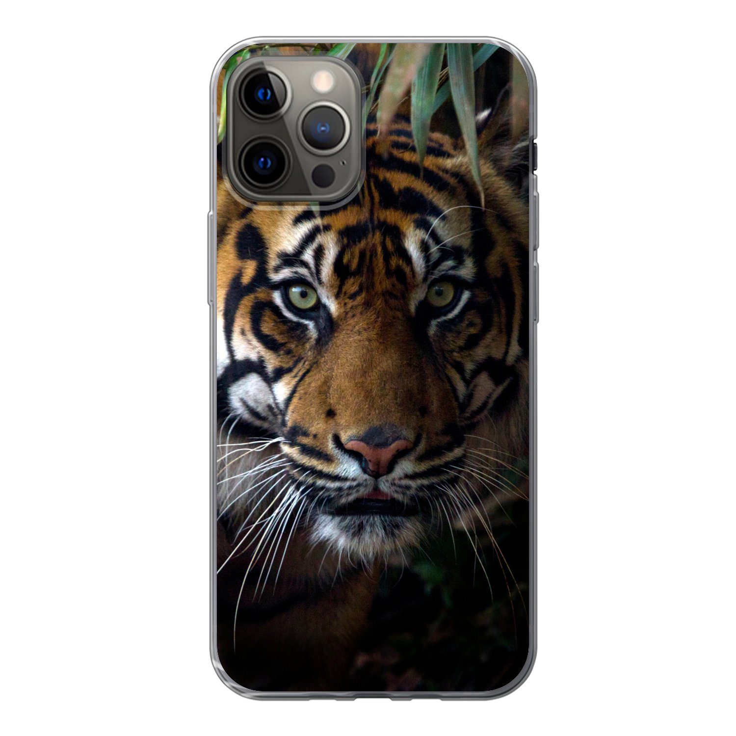 MuchoWow Handyhülle Tiger Blätter Dschungel Tiere Wild, Handyhülle Apple iPhone 13 Pro