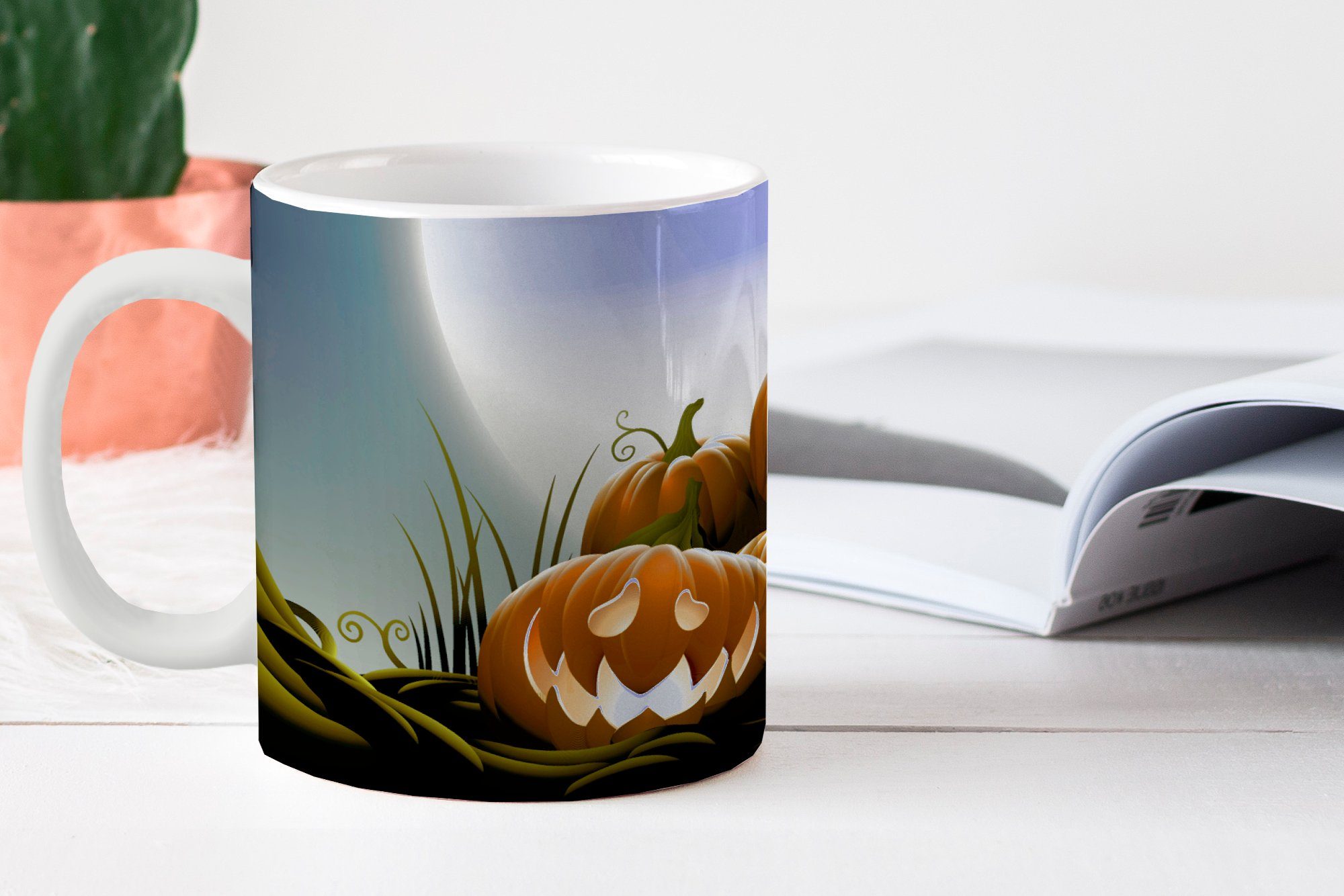 Illustration von Becher, Eine Geschenk MuchoWow Keramik, Tasse lachenden Kürbissen zu Halloween, Teetasse, Kaffeetassen, Teetasse,