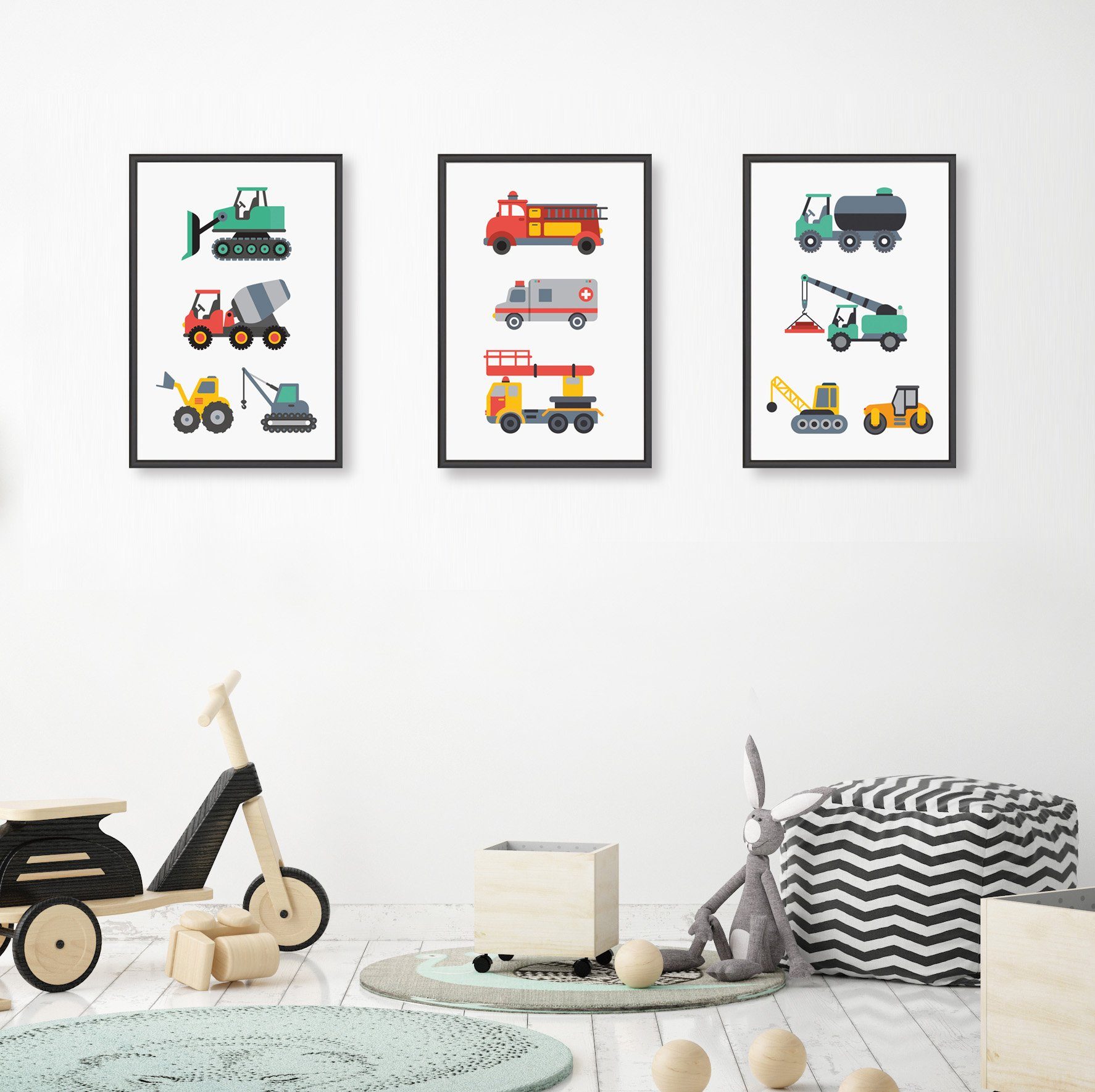Himmelzucker Poster DIN A4 Wandbilder für Kinderzimmer Autos Baustelle Feue günstig online kaufen