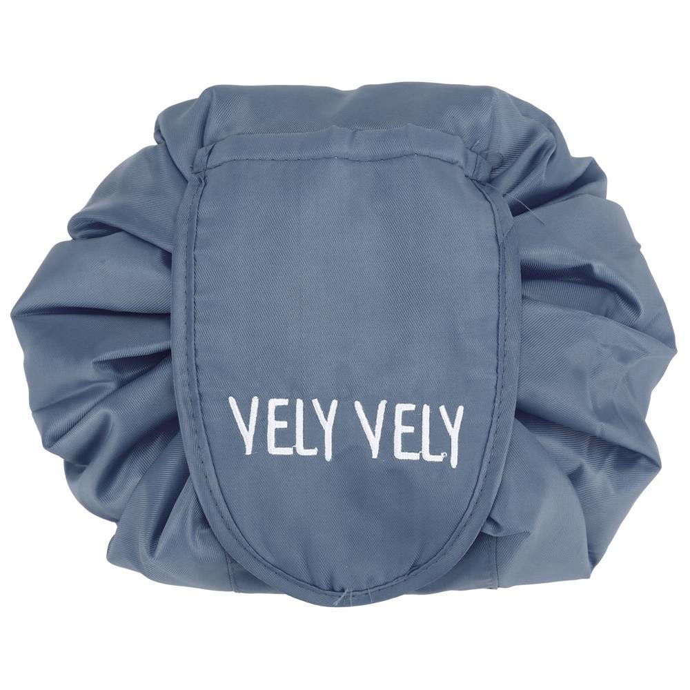 Intirilife Kosmetiktasche (Kulturbeutel mit Kordelzug in DUNKEL GRAU), Runder One Step Kosmetikbeutel Kosmetiktasche