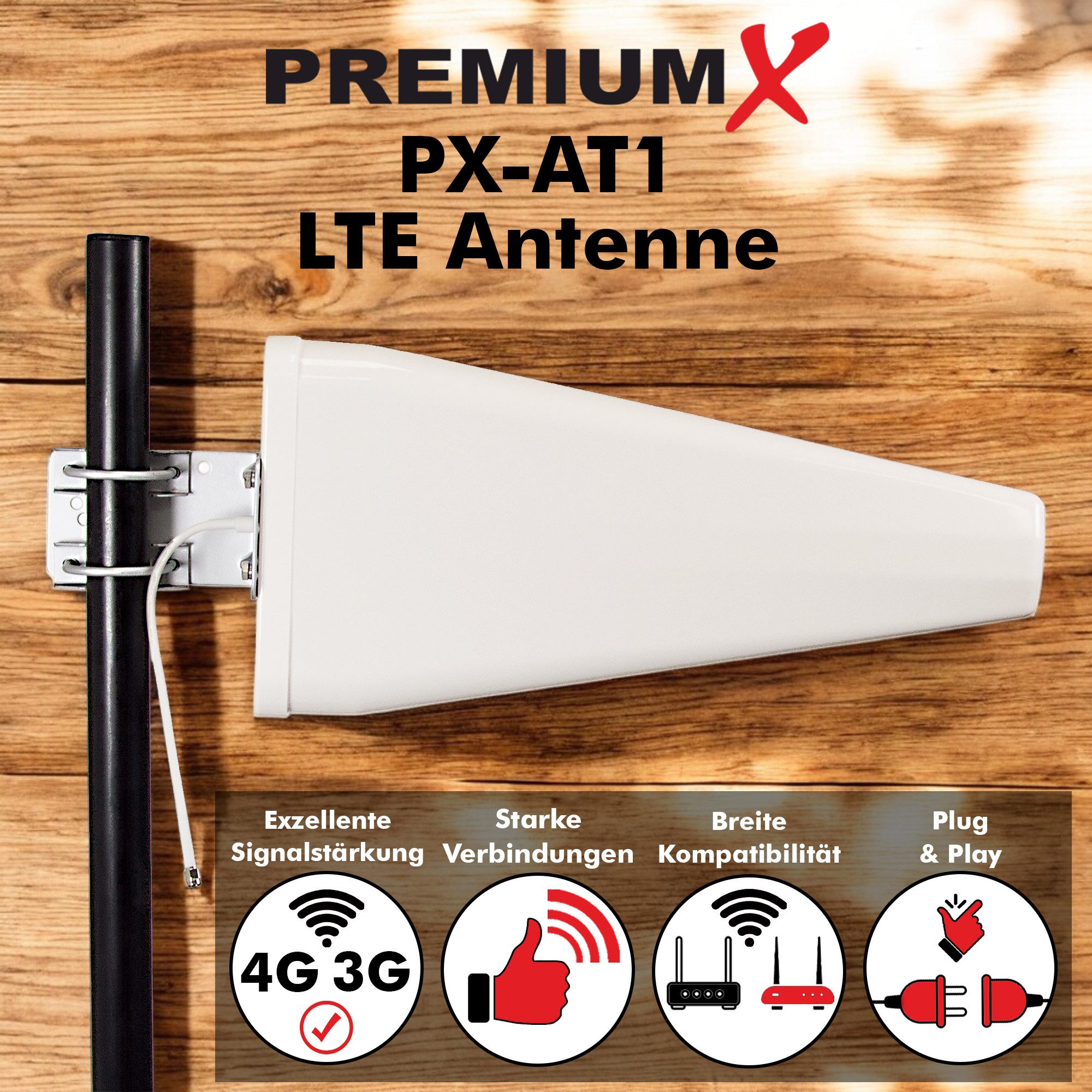 PremiumX LTE Antenne 3G 4G Mobiles Netzwerk Außenantenne Outdoor 10m Kabel Mobilfunkantenne