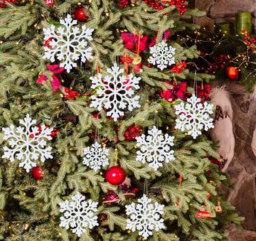 Homewit Christbaumschmuck Schneeflocken Weihnachten Deko Anhänger für Weihnachtsbaum (30-tlg), Glitzer Weihnachtsschmuck Weihnachtsdeko Set