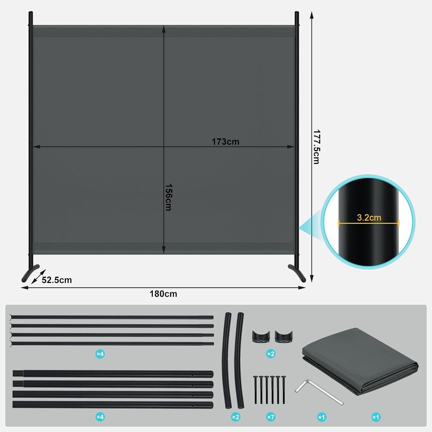 Woltu Paravent (1 St), Raumteiler freistehend, Sichtschutzwand 180x177 cm