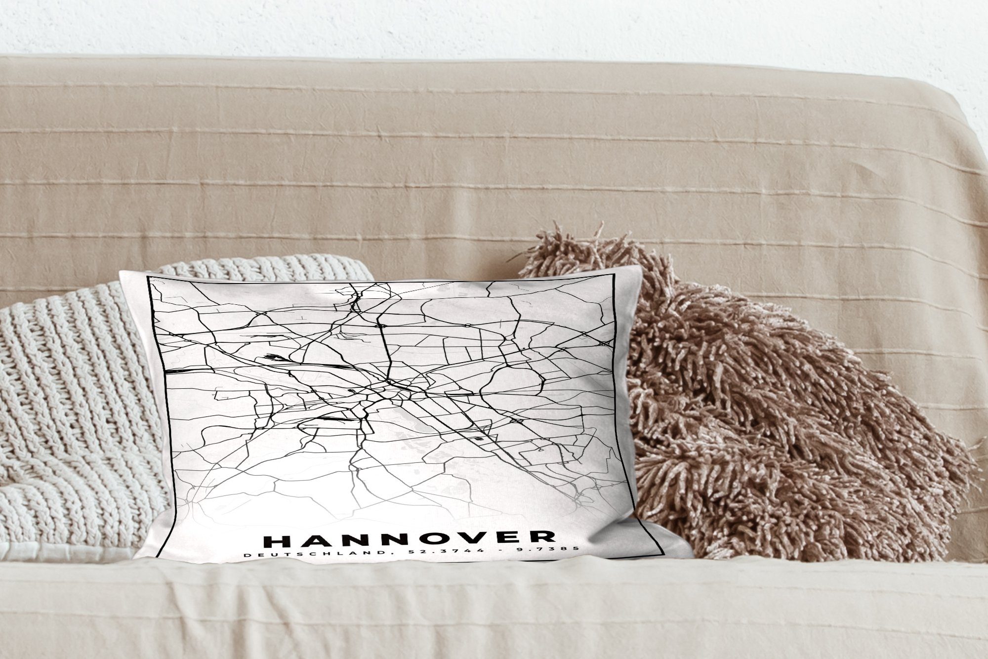 Dekokissen Karte Wohzimmer Karte, MuchoWow mit Stadtplan Hannover Füllung, - Dekokissen - Zierkissen, Dekoration, Schlafzimmer -