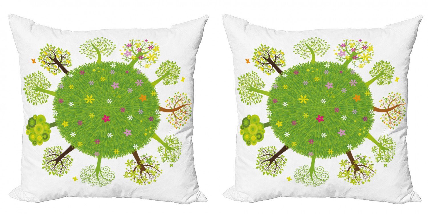 Kissenbezüge Modern Accent Doppelseitiger Digitaldruck, Abakuhaus (2 Stück), Erde Verschiedene grüne Bäume Bloom