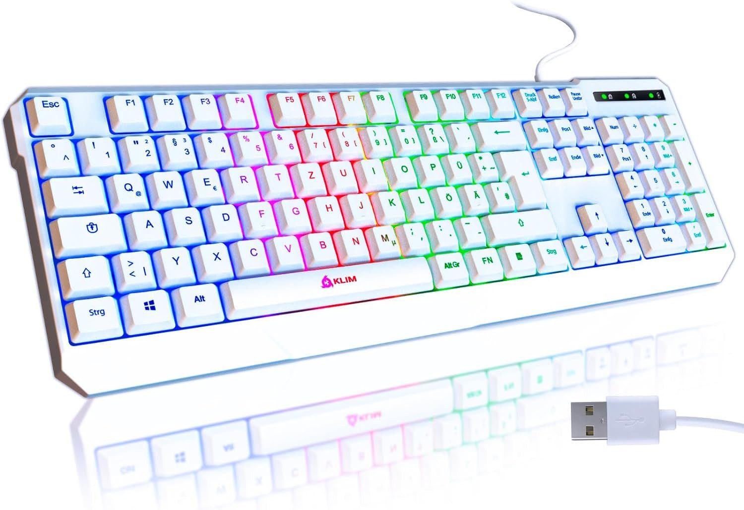 KLIM Chroma Gaming Tastatur, hintergrundbeleuchtete Tasten, Anti Ghosting Gaming-Tastatur (Deutsche Tastenbelegung, ergonomische Gaming Keyboard)