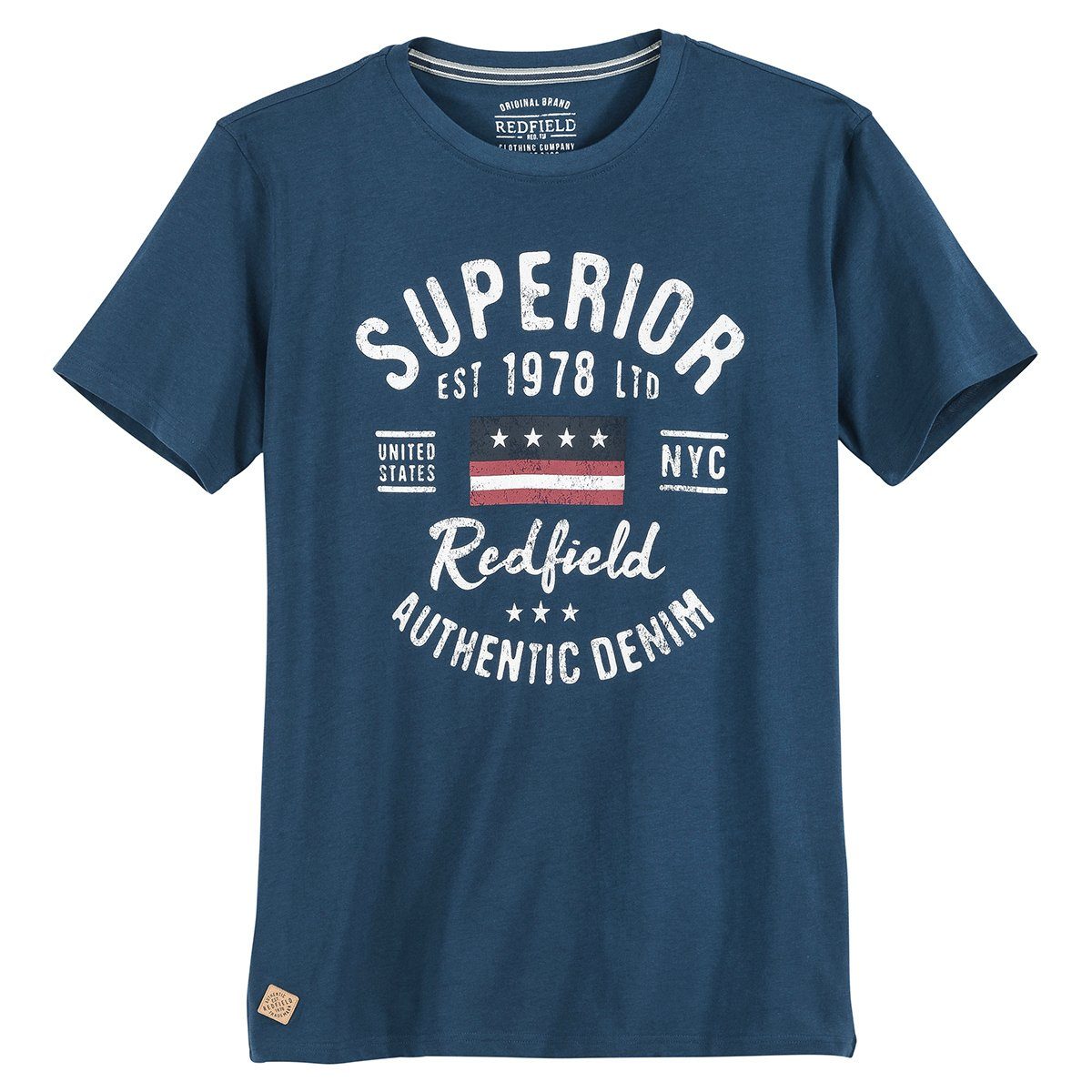 redfield Rundhalsshirt Redfield Übergrößen T-Shirt blau Print Superior 1978