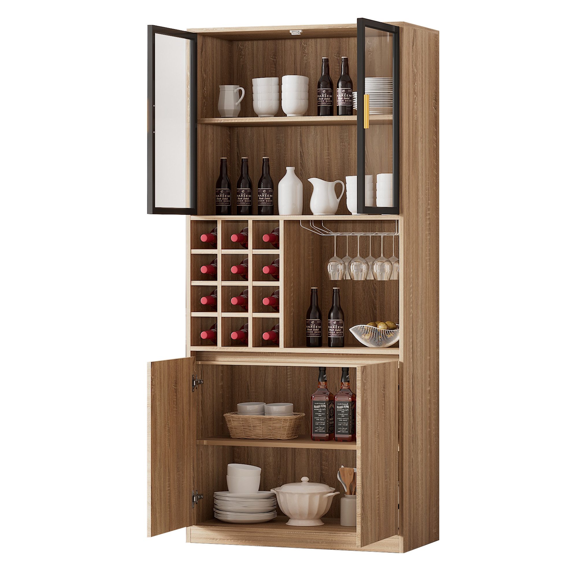 OKWISH Highboard Badezimmer-Organizer (Badezimmerschrank, Spirituosenschrank, Vitrine, 1 St., einfache Montage), mit LED-Beleuchtung, modernes Design für Badezimmer und Wohnräume