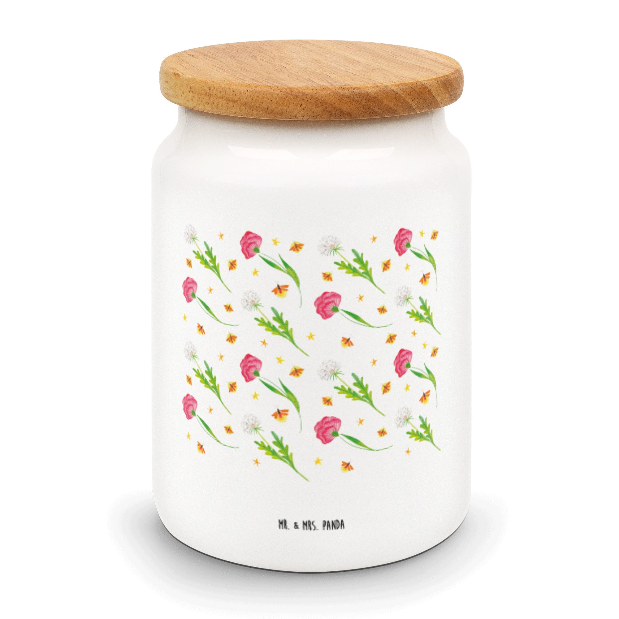 Mr. & (1-tlg) Design Vorratsdose - Blumen, - Weiß Keramik, Vorratsdose, Glühwürmchen Mrs. Panda Geschenk, Keramikdo