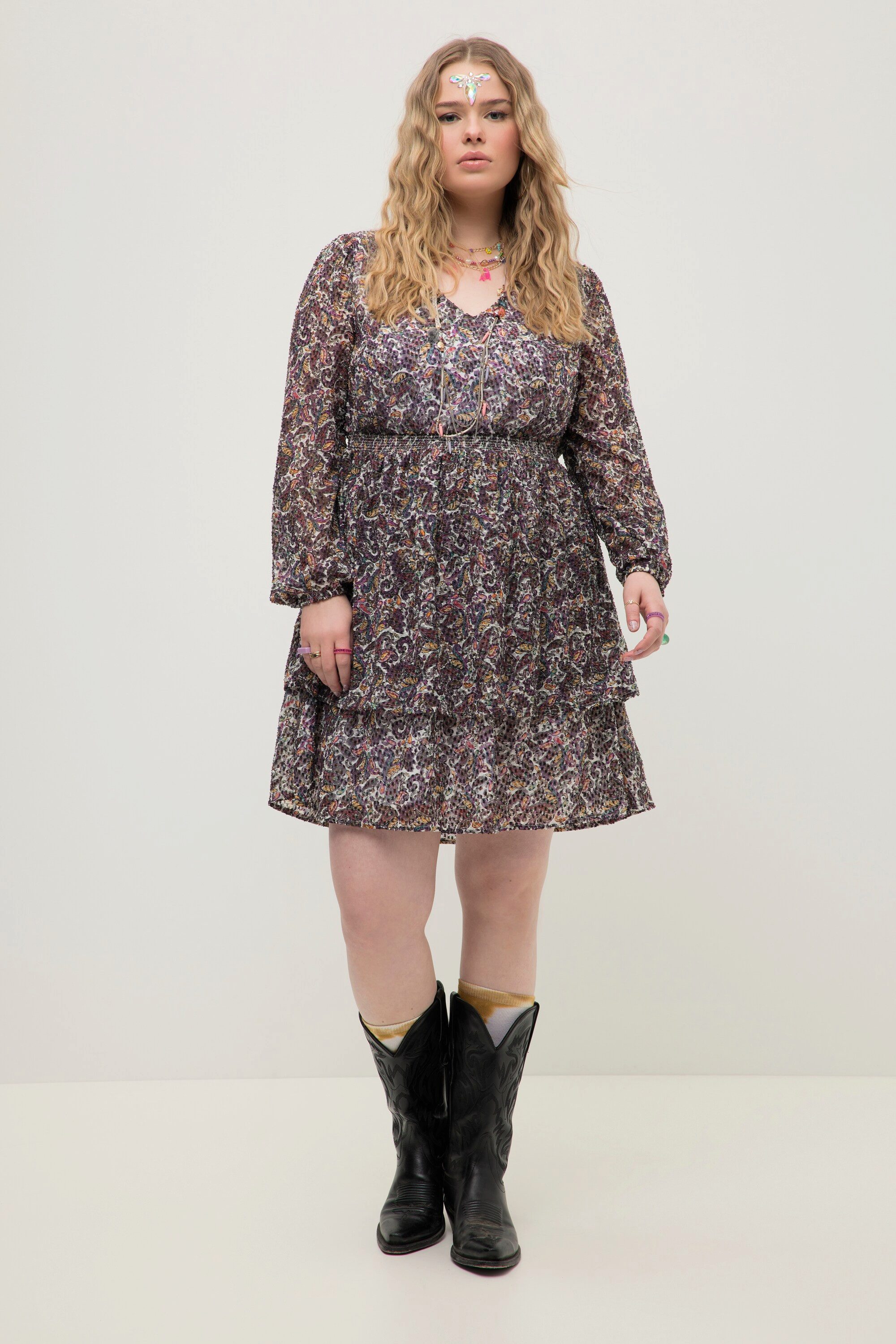 Minikleid Minikleid A-Line Paisley Print Volants Langarm