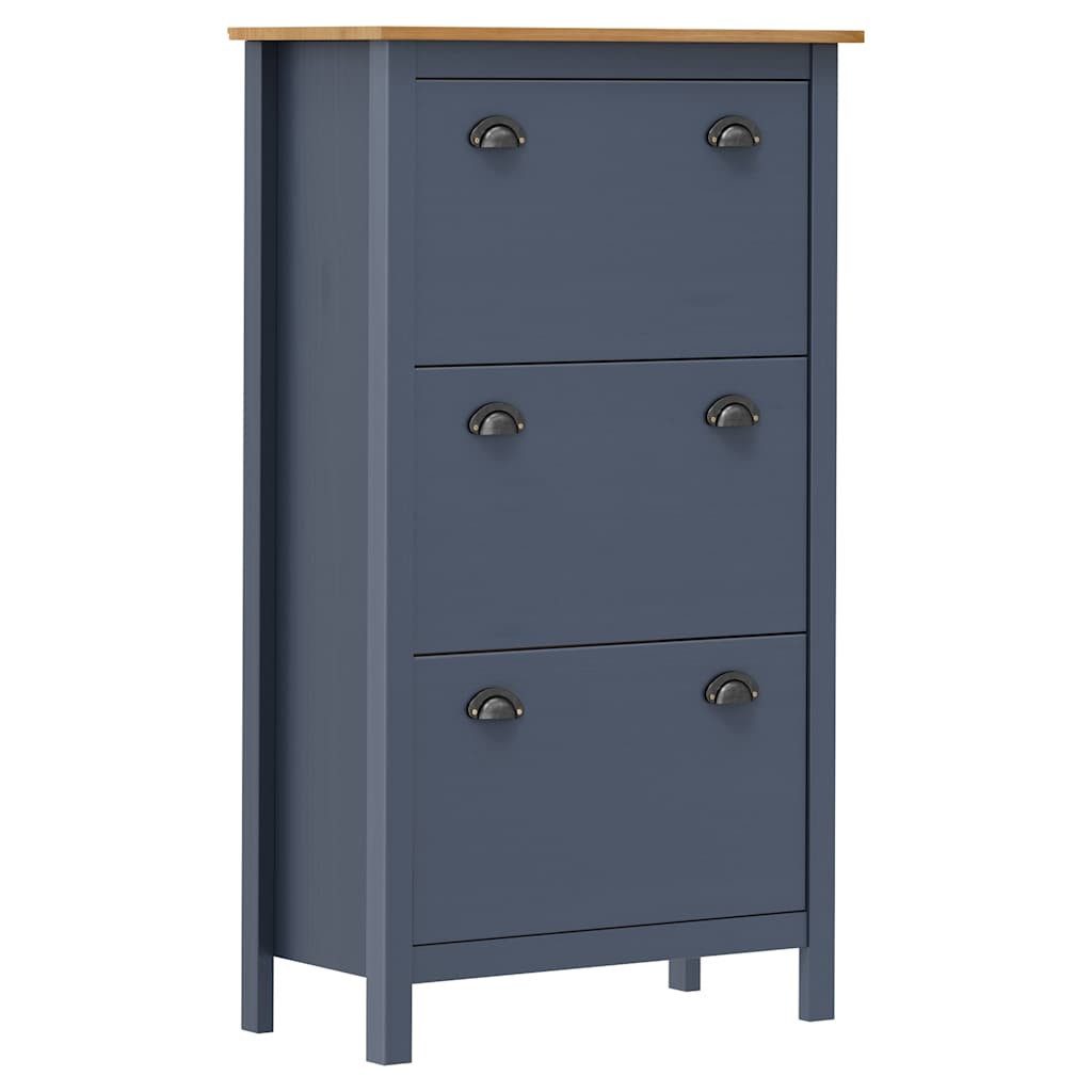 furnicato Schuhschrank 72x35x124 cm Grau und Honigbraun aus Massivholz (1-St) Schuhregal mit 3 Klapptüren, Wandhalterung und Platz im Schlafzimmer