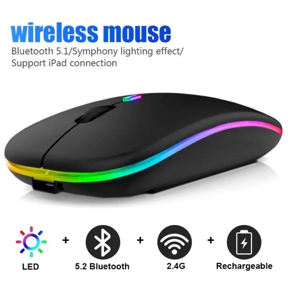 Montegoni Kabellose Wiederaufladbare Bluetooth Maus (Mit LED Hintergrundbeleuchtung, Ergonomisches Design)