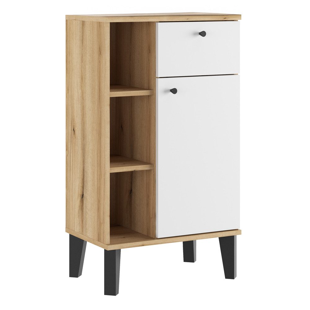Lomadox Unterschrank OLEAN-61 Eiche Dekor weiß modern schwarz Möbelfüße 51x90x33 cm