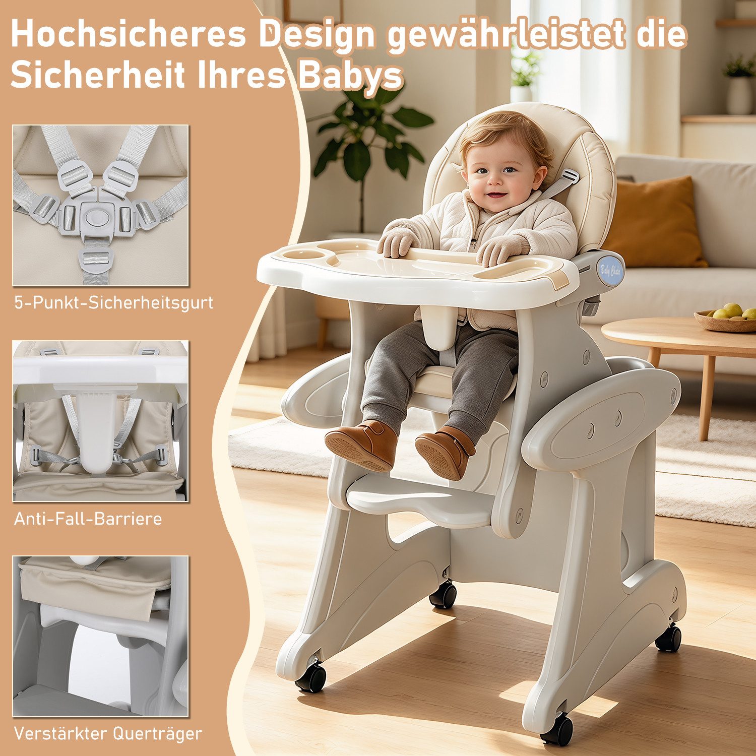 oyajia Kinderstuhl 3 in 1 Babystuhl Kinderstuhl Stuhl mit Spieltisch (Kinderhochstuhl wandelbar zu Lerntisch mit Kinderstuhl), einstellbarer Winkel, abnehmbar, mit Räder