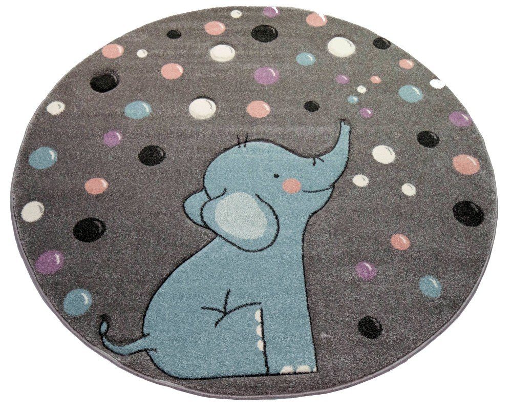 Carpetia Kinderteppich Teppich Kinderzimmer Elefant Punkte grau blau, rechteckig, Höhe: 13 mm