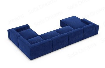 Sofa Dreams Wohnlandschaft Samtstoff Sofa Polstersofa Formenta U Form Stoffsofa Modern, Designer Polster Couch mit Ottomane, Loungesofa