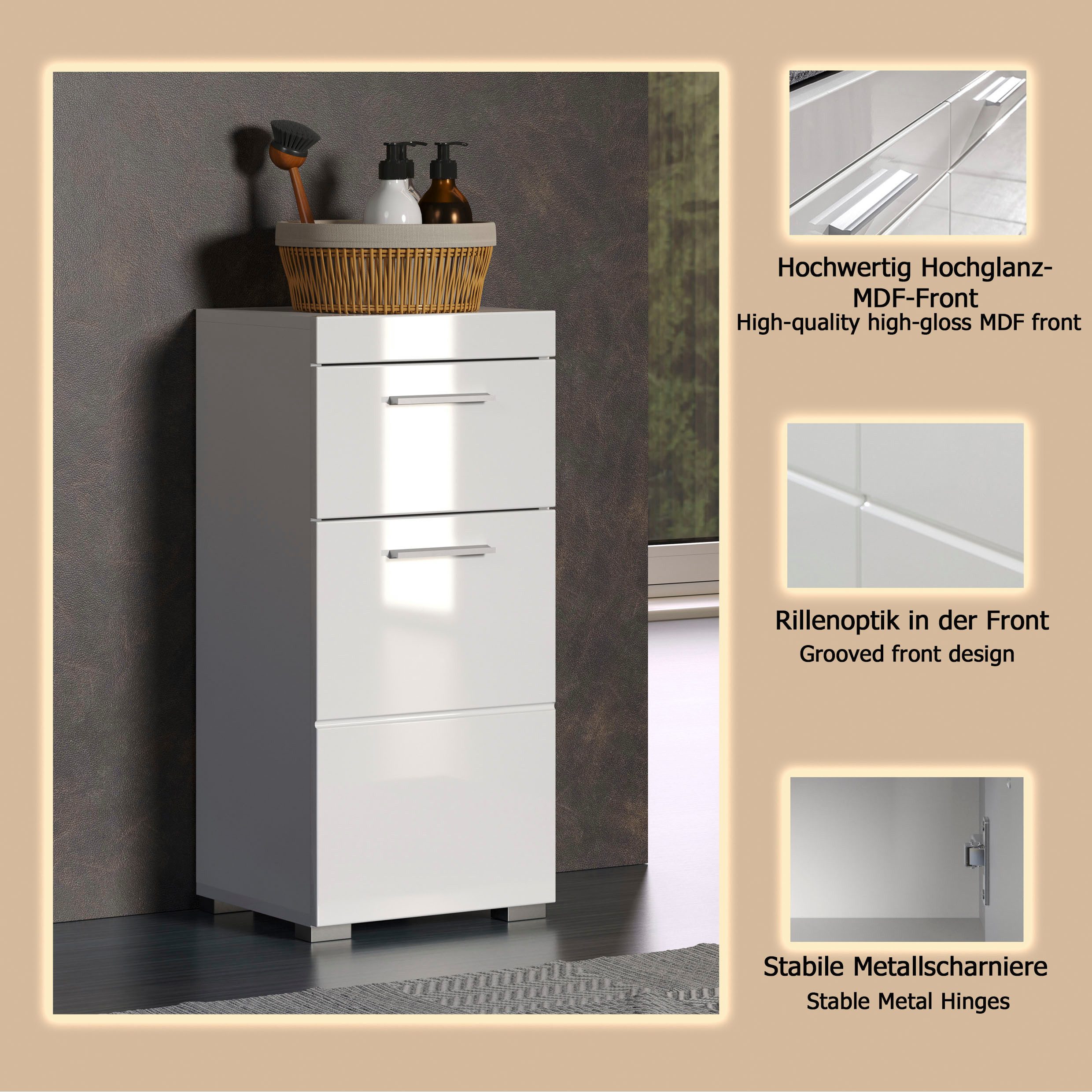 welltime Unterschrank Avena Badezimmerkommode mit 1 Schublade und 1 Tür - (B/T/H) 37/31/79 cm