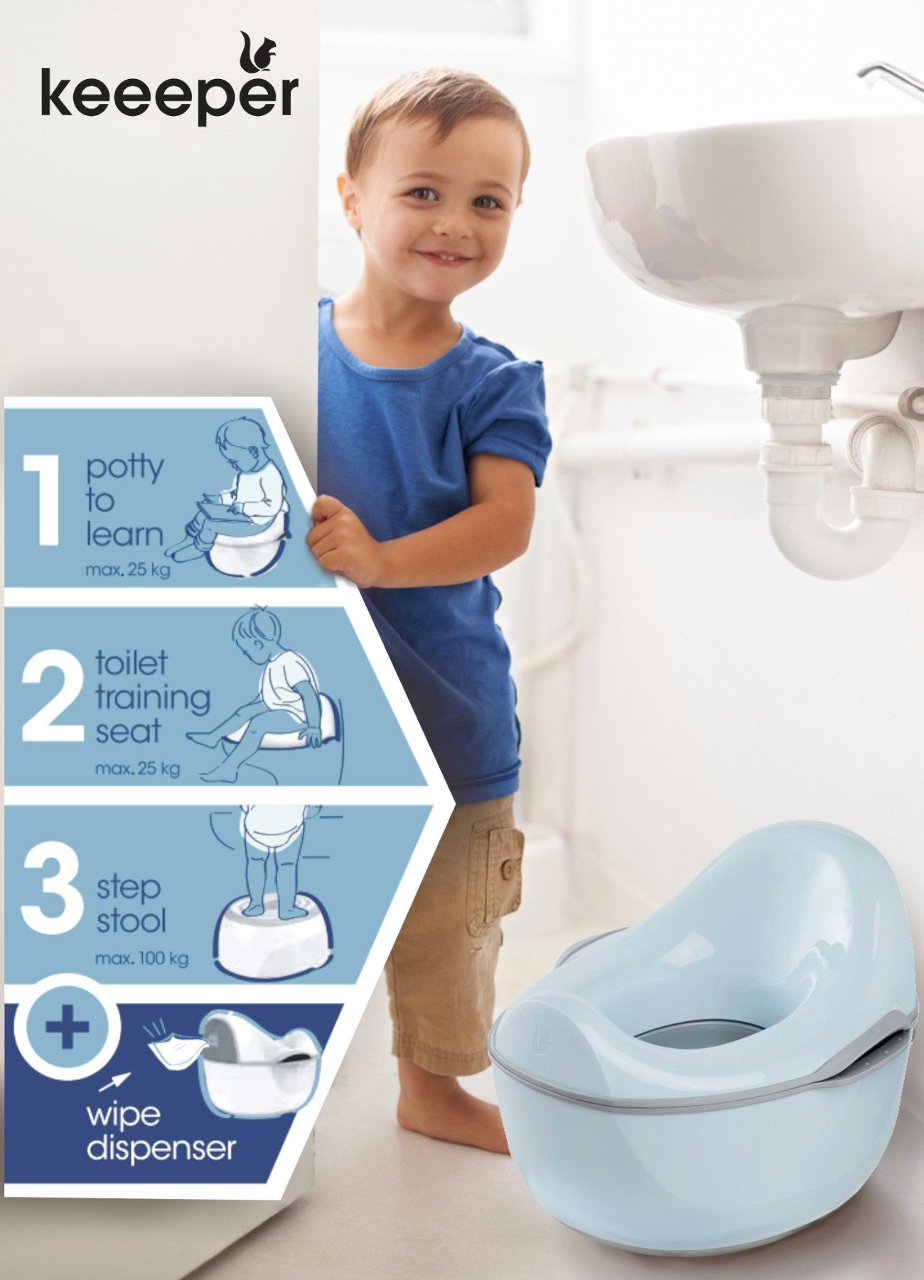 keeeper Toilettentrainer babytopf - kasimir schützt blue, 4in1, Europe, in deluxe weltweit FSC® Wald cloudy - Made