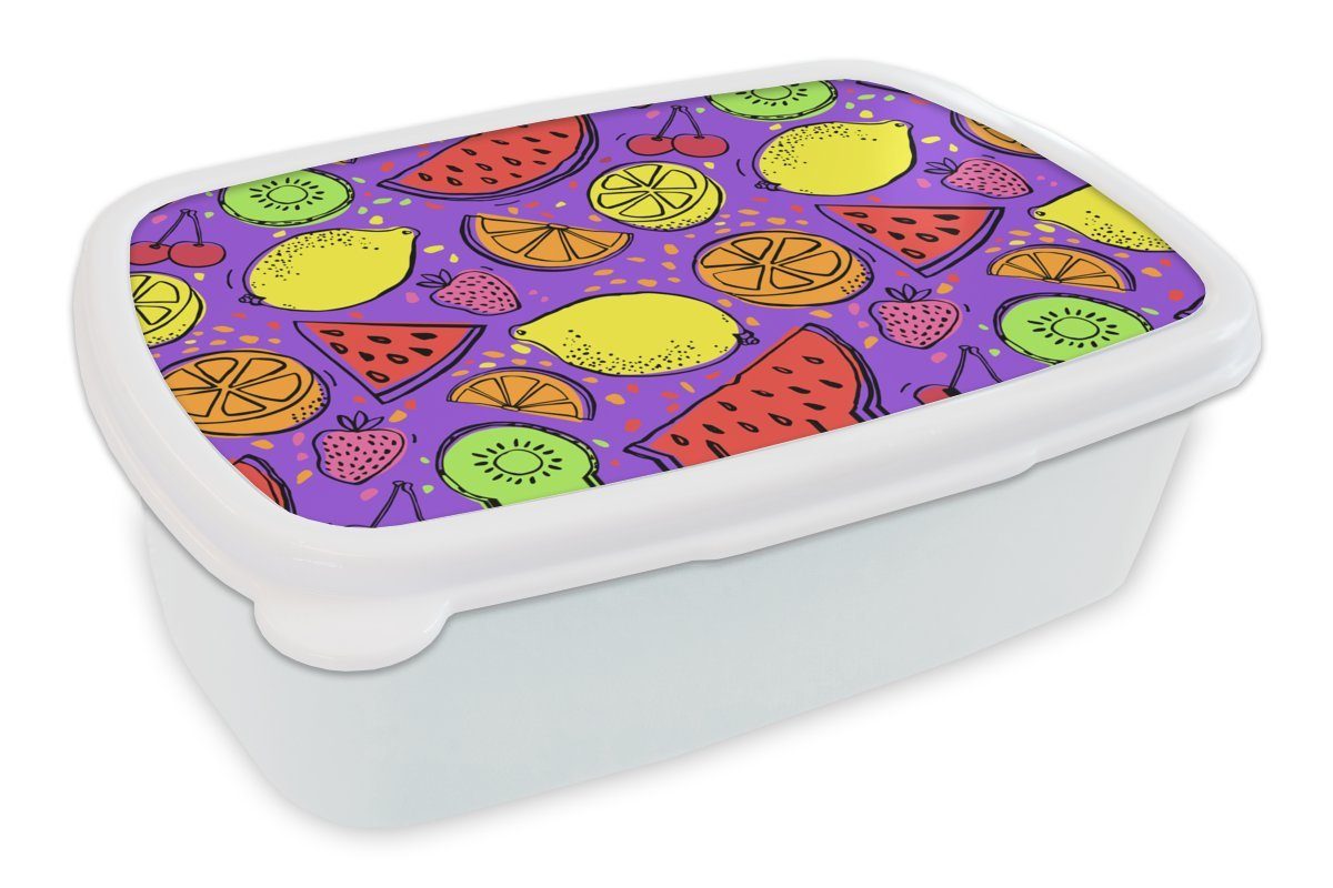 MuchoWow Lunchbox Wassermelone - Obst - Lila, Kunststoff, (2-tlg), Brotbox für Kinder und Erwachsene, Brotdose, für Jungs und Mädchen weiß