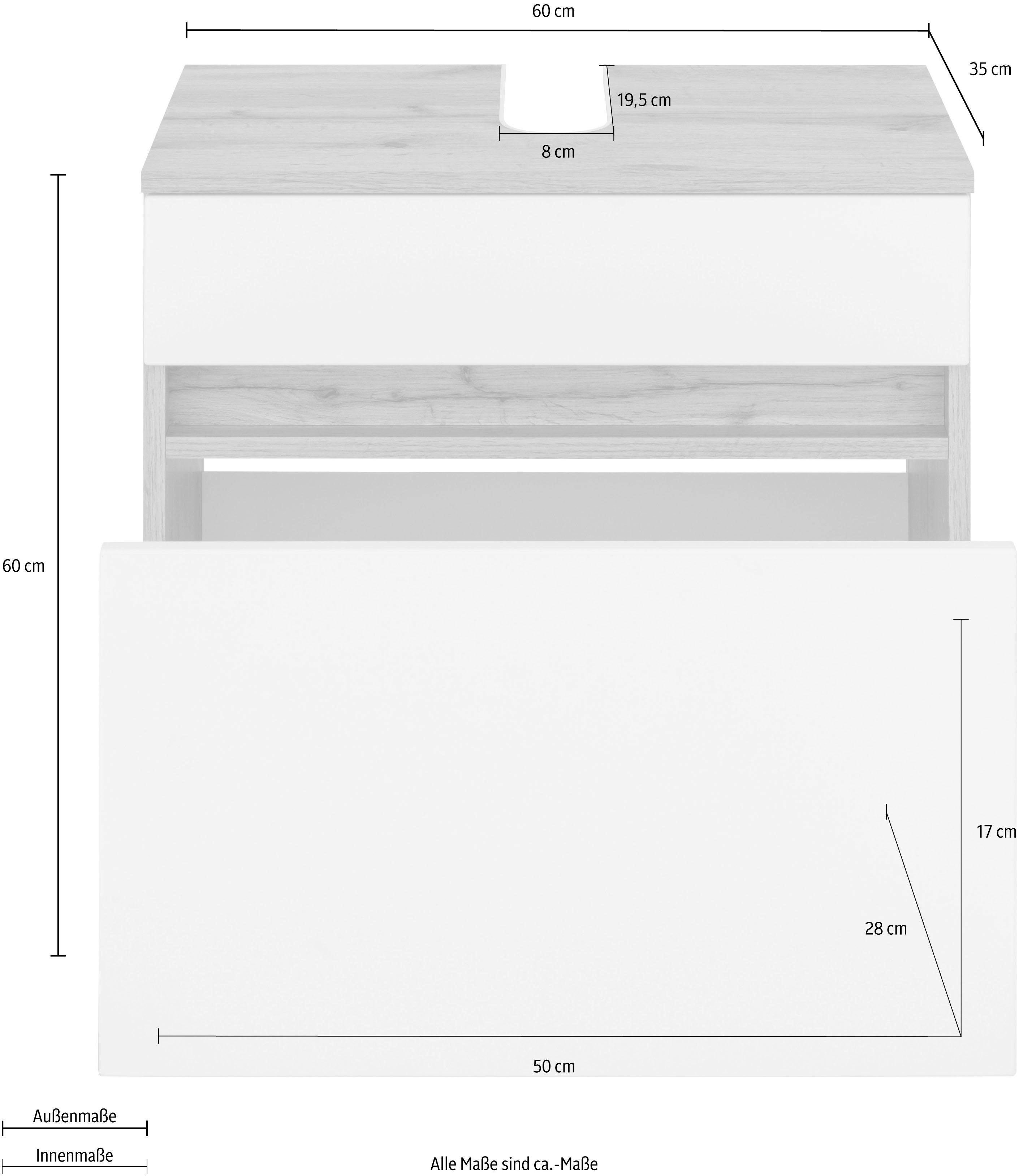 HELD MÖBEL Waschbeckenunterschrank Lucca Ausschnitt eichefarben/grau Siphon für Inklusive