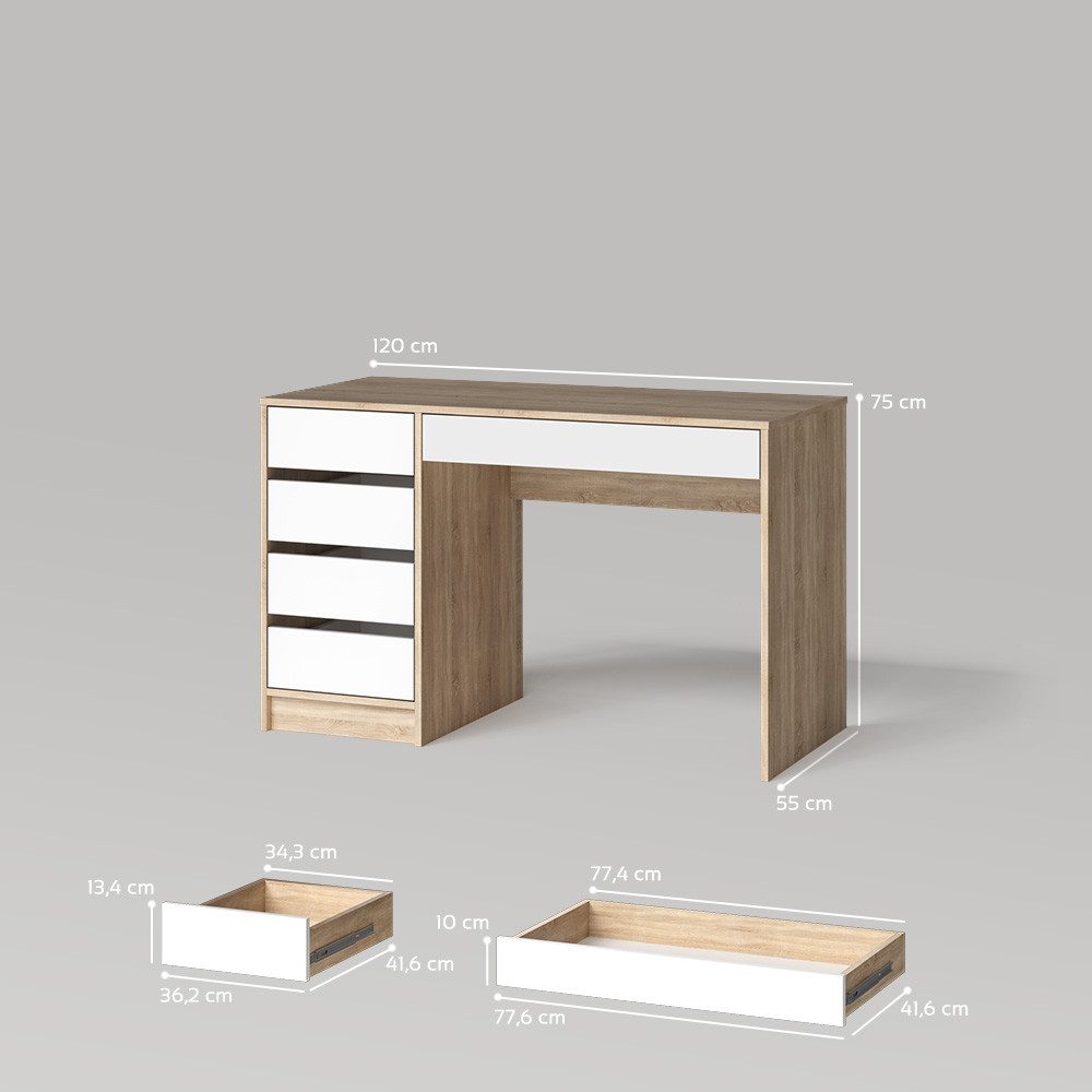 Livinity® Schminktisch Imola, Weiß/Sonoma/Sonoma, 120 cm (1-St)