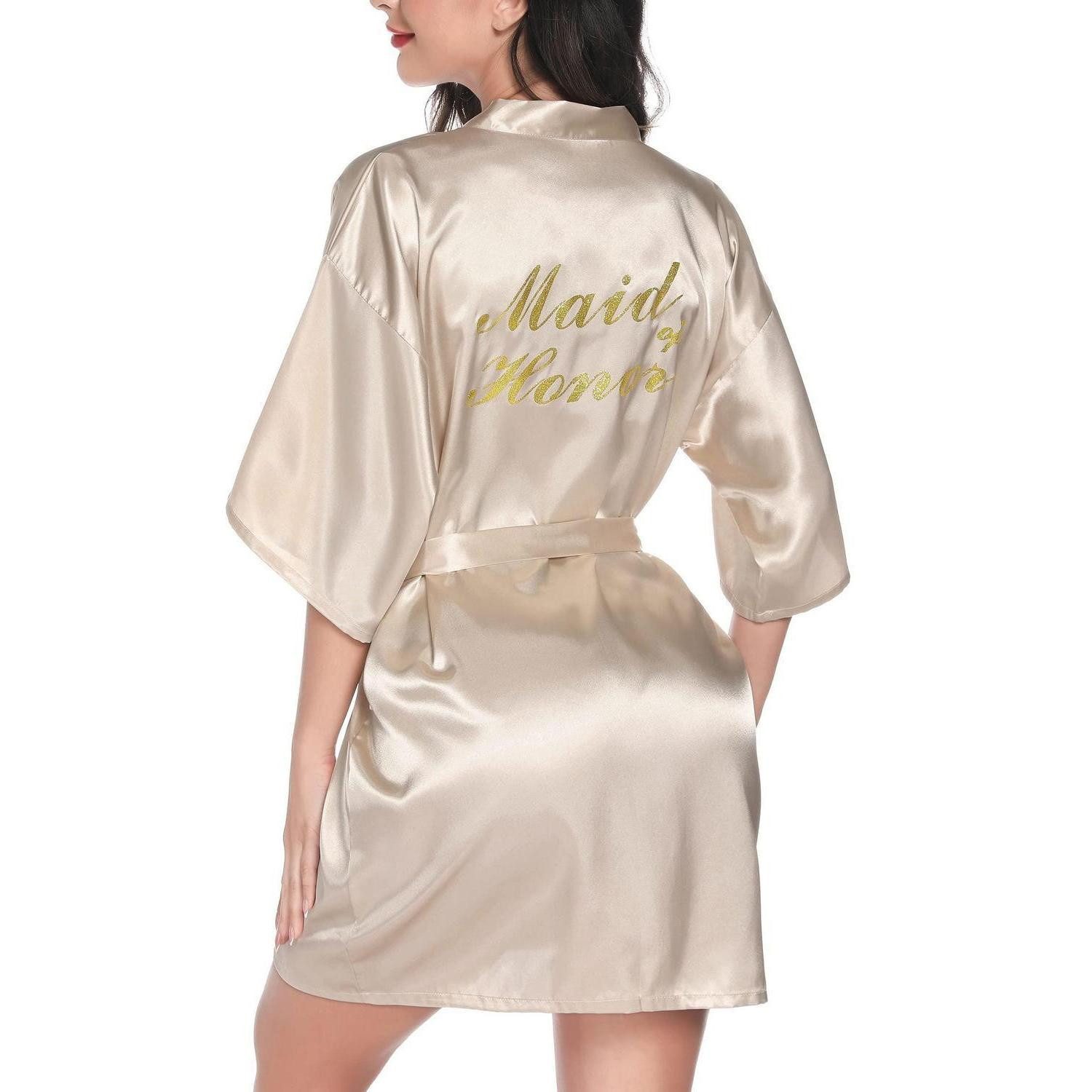 LuxusKollektion Morgenmantel Satin Morgenmantel Brautjungfer Robe, Textil, Kimono-Kragen