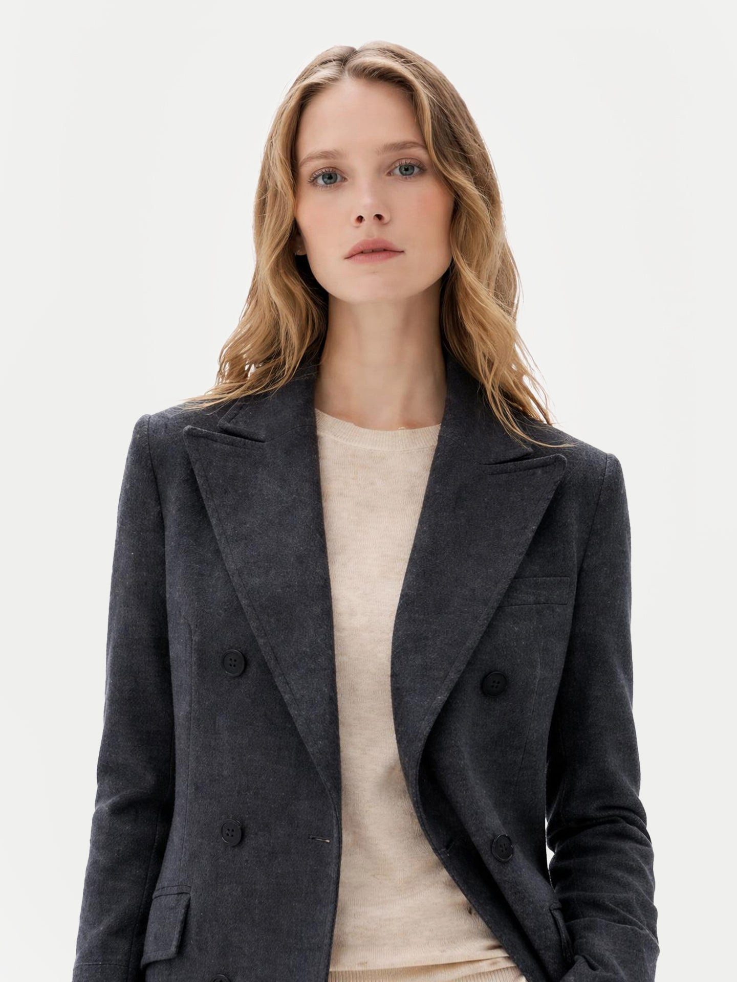 GOBI Cashmere Wollmantel Langer Kaschmirmantel mit Spitzenrevers