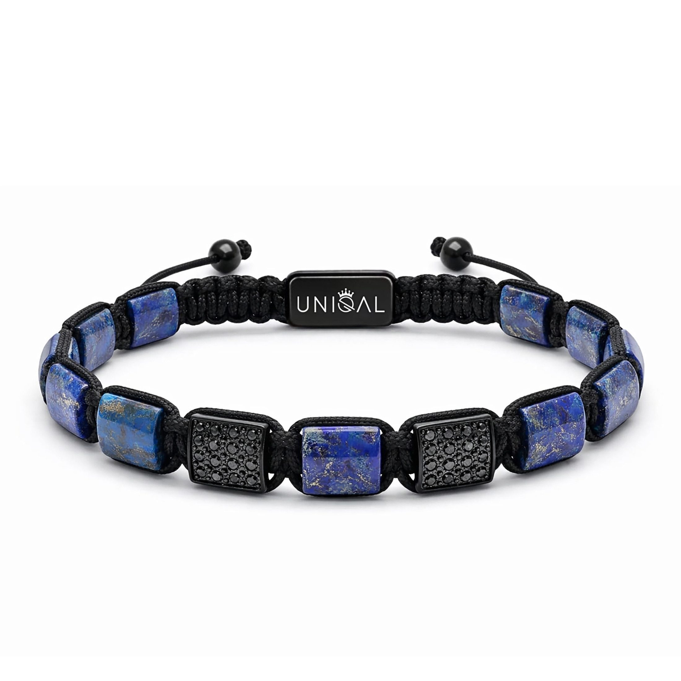 UNIQAL.de Armband Designer Herren verstellbar Naturstein & Zirkonia Premium (Herrenarmband mit Naturstein Platten und schwarzer Zirkonia, verstellbar, inkl. Schmuckverpackung), unisex, luxuriöse Optik, hochwertige Verarbeitung