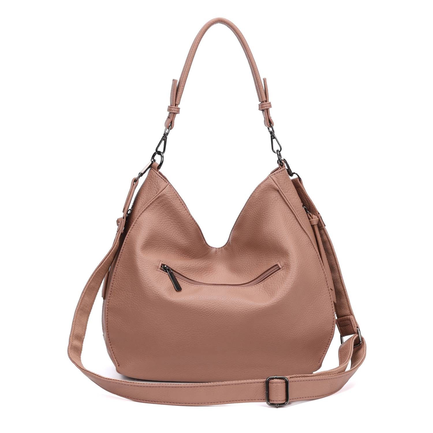ITALYSHOP24 Schultertasche DAMEN TASCHE SHOPPER Hobo Cross Over Bag Reisetasche Umhängetasche, LEDER OPTIK Beuteltasche Cross body für Schule Reise Freizeit Urlaub