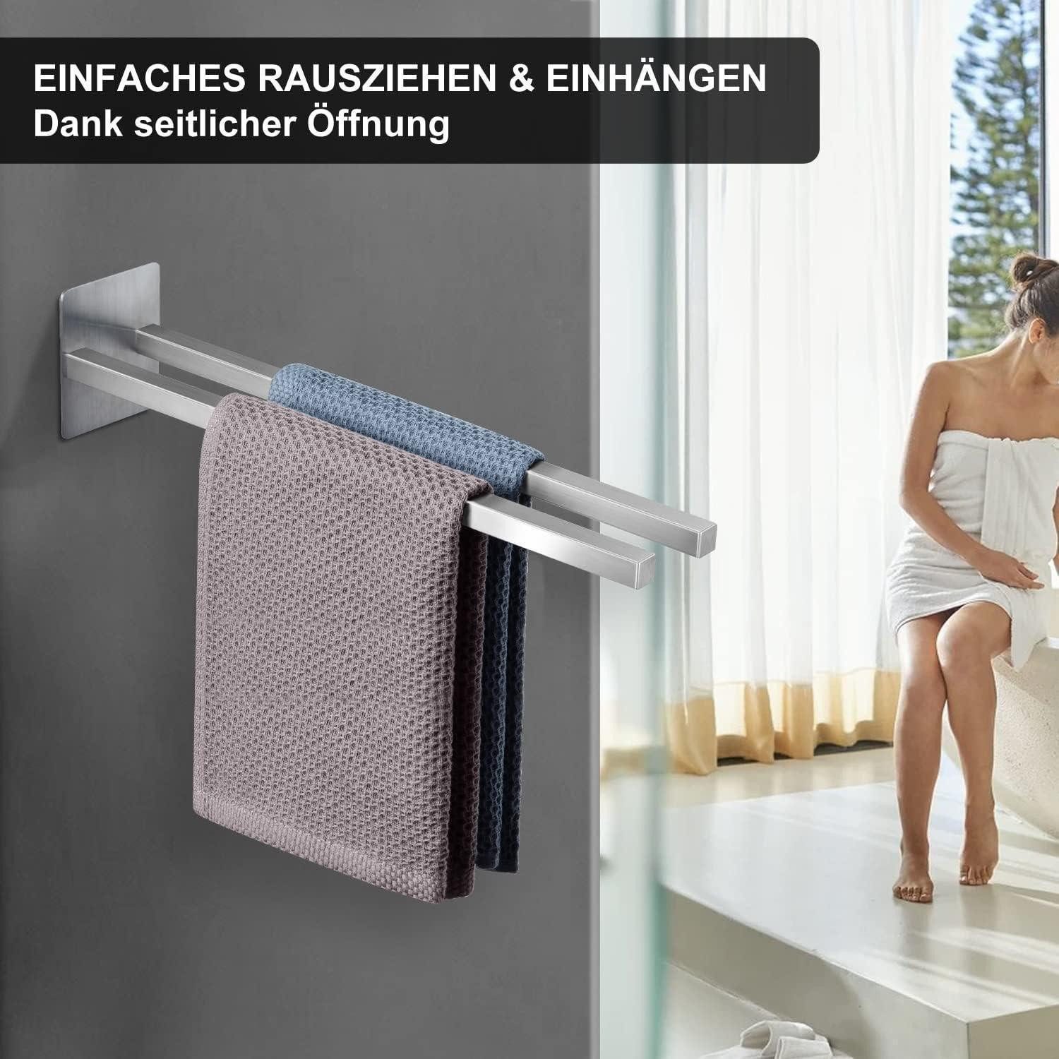 LuxusKollektion Handtuchstange Handtuchhalter Ohne Bohren Edelstahl Selbstklebend 39cm Bad Zweiarmig – Bild 3 von 5