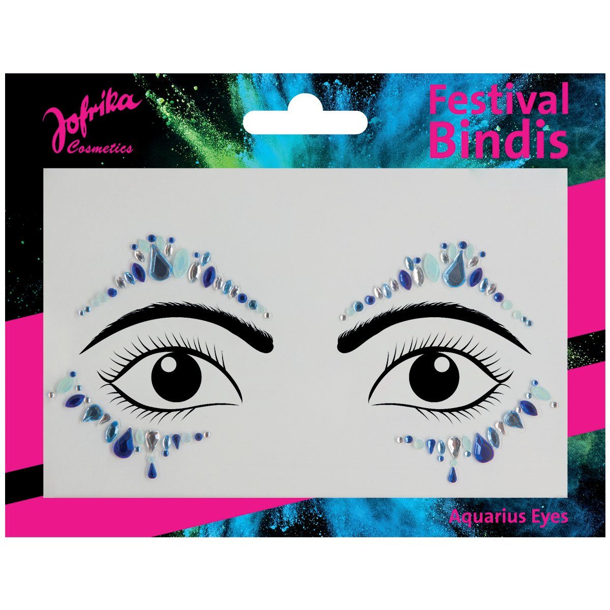 jofrika Schmink-Set Festival Bindi: Aquarius Eyes, Gesichtsschmuck aus selbstklebenden Sch