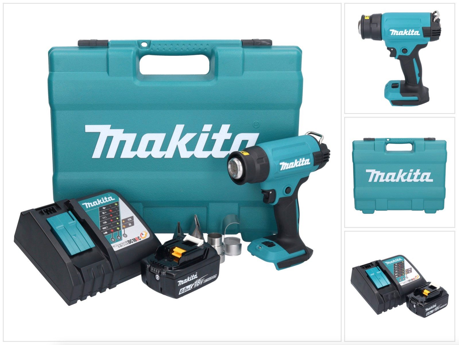 Makita Akku-Heißluftgebläse DHG 181 RG1K 18 V 150 - 550°C + 1x Akku 6,0 Ah + Ladegerät + Koffer
