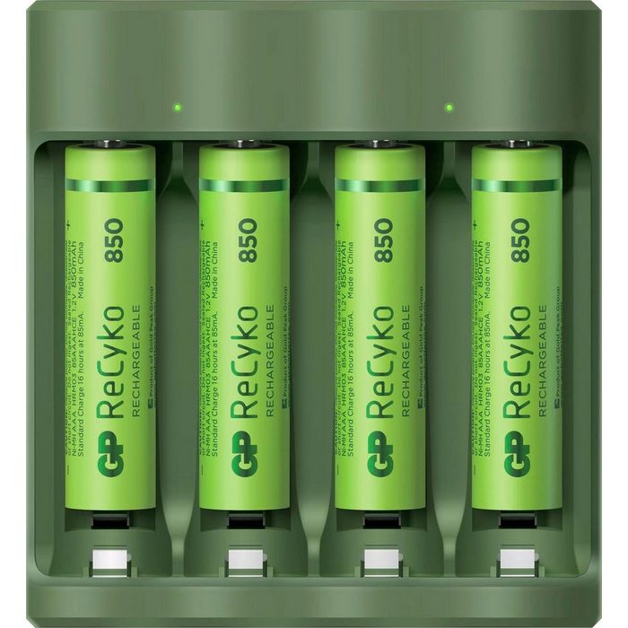 GP Batteries USB-Akkuladegerät B421 inkl. 4x ReCyko AAA Akkus je 850 mAh Akku-Ladestation