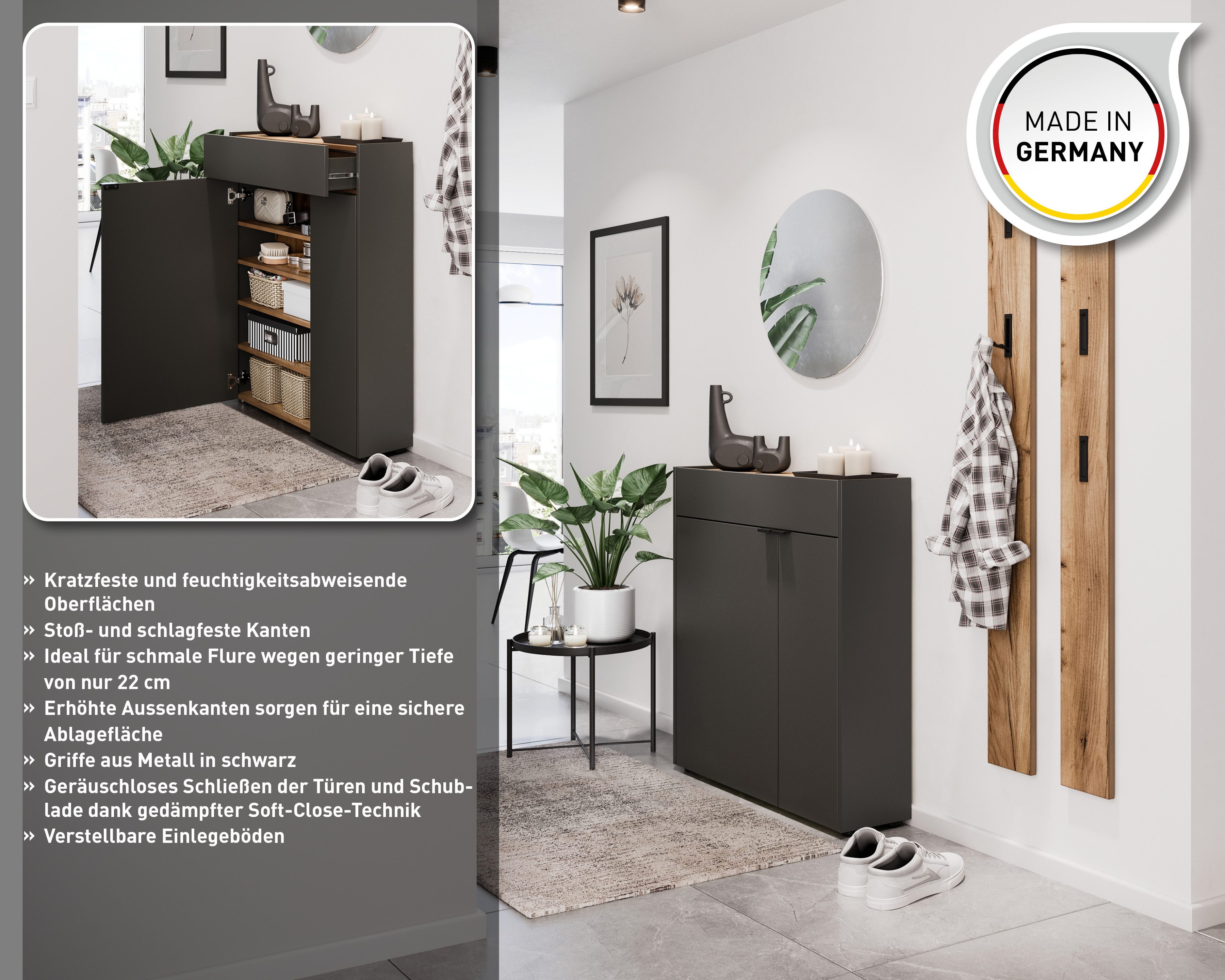 GERMANIA Mehrzweckschrank Ameca (1-St) mit geringer Tiefe - ideal für schmale Flure, Breite 83 cm
