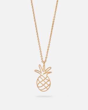 Malaika Raiss Kette mit Anhänger Pineapple 3D Halskette Damen Gold mit Ananas Anhänger Lasercut 70 cm, Silber 925, 24 Karat vergoldet