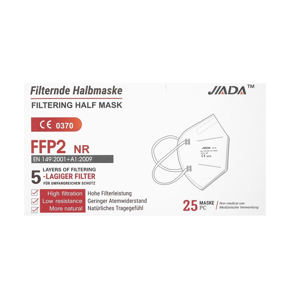 priocare Gesichtsmaske Original 25x FFP2 NR Einwegmaske Atemschutzmaske Halbfiltermaske Weiß FFP2 / KN95-Maske
