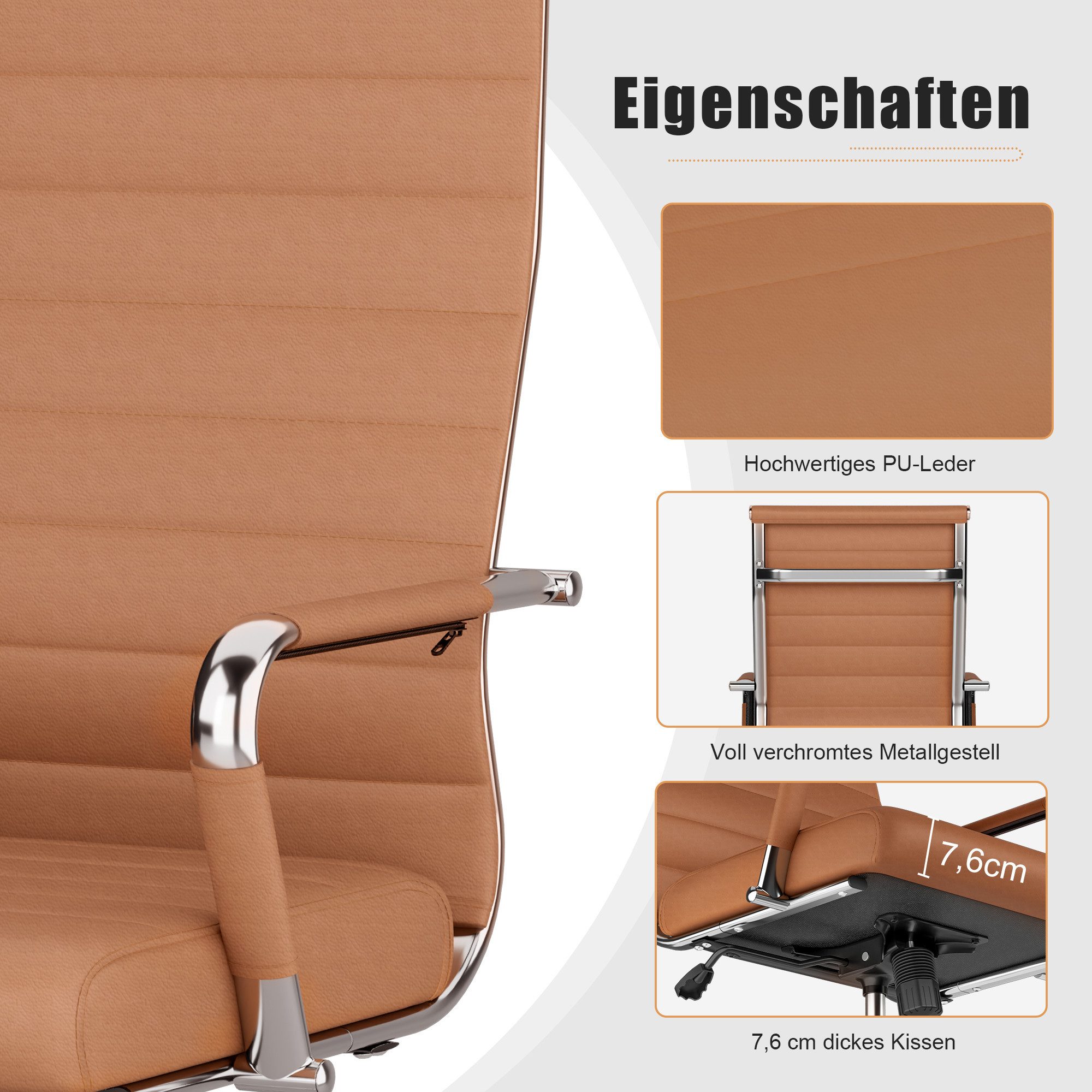 UEV Stuhl Schreibtischstuhl ergonomisch, Drehstuhl mit Rollen (Bis 150kg, Konferenzstühle, Büro-Gästestuhl), Höhenverstellbar,Wippfunktion,Metallrahmen,Gepolste – Bild 5 von 5