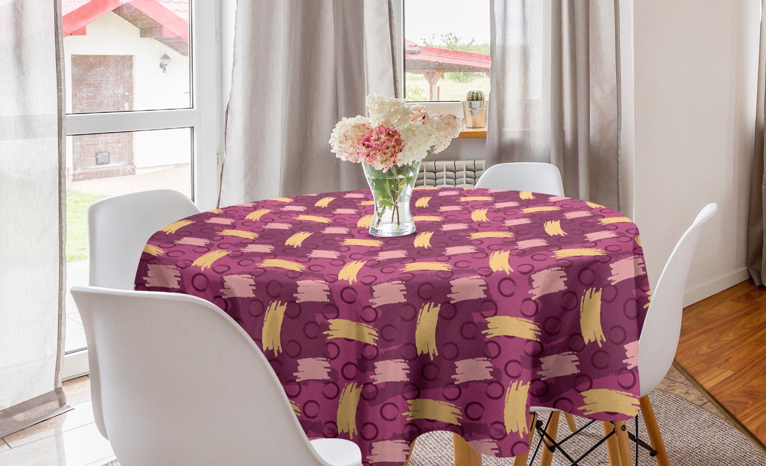 Abakuhaus Tischdecke Kreis Tischdecke Abdeckung für Esszimmer Küche Dekoration, Geometrisch Farbige Scribbles Shapes | Tischdecken
