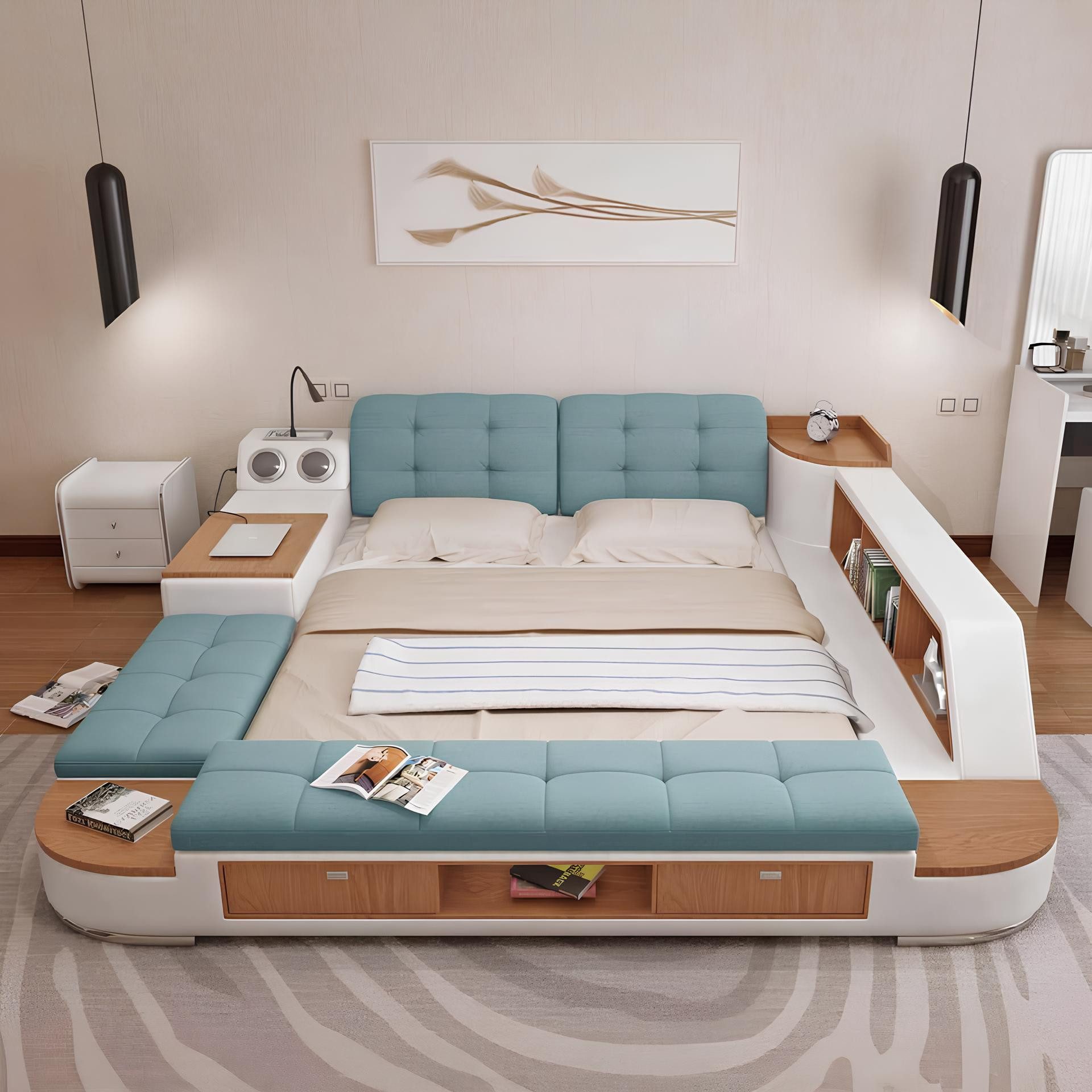 Xlmoebel Multimediabett Doppelbett aus hochwertigem Leder im eleganten Design (Doppelbett, Multifunktions Bett), Hergestellt in Europa