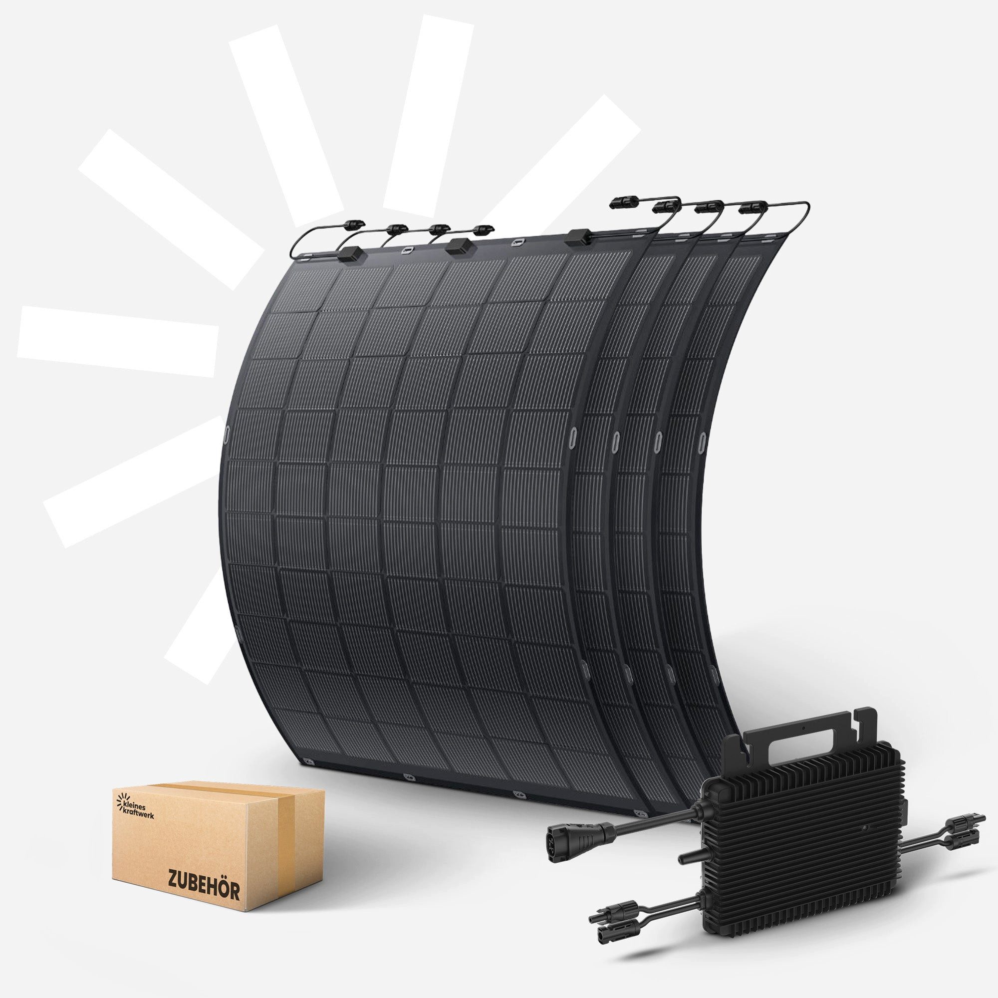 Kleines Kraftwerk Balkonkraftwerk, 900 W, Monokristallin, (4-St., 0% MwSt für Privatkunden - Flexibles Balkonkraftwerk), 4 x 225W flexible Solarmodule, Wechselr – Bild 2 von 5