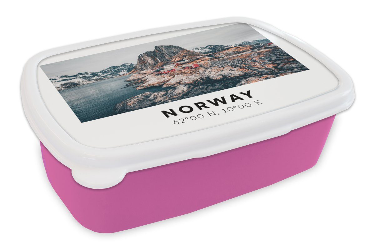 MuchoWow Lunchbox Kunststoff Kunststoff, - Kinder, für Brotdose See, rosa Snackbox, Erwachsene, Norwegen Gletscher (2-tlg), Brotbox - Mädchen