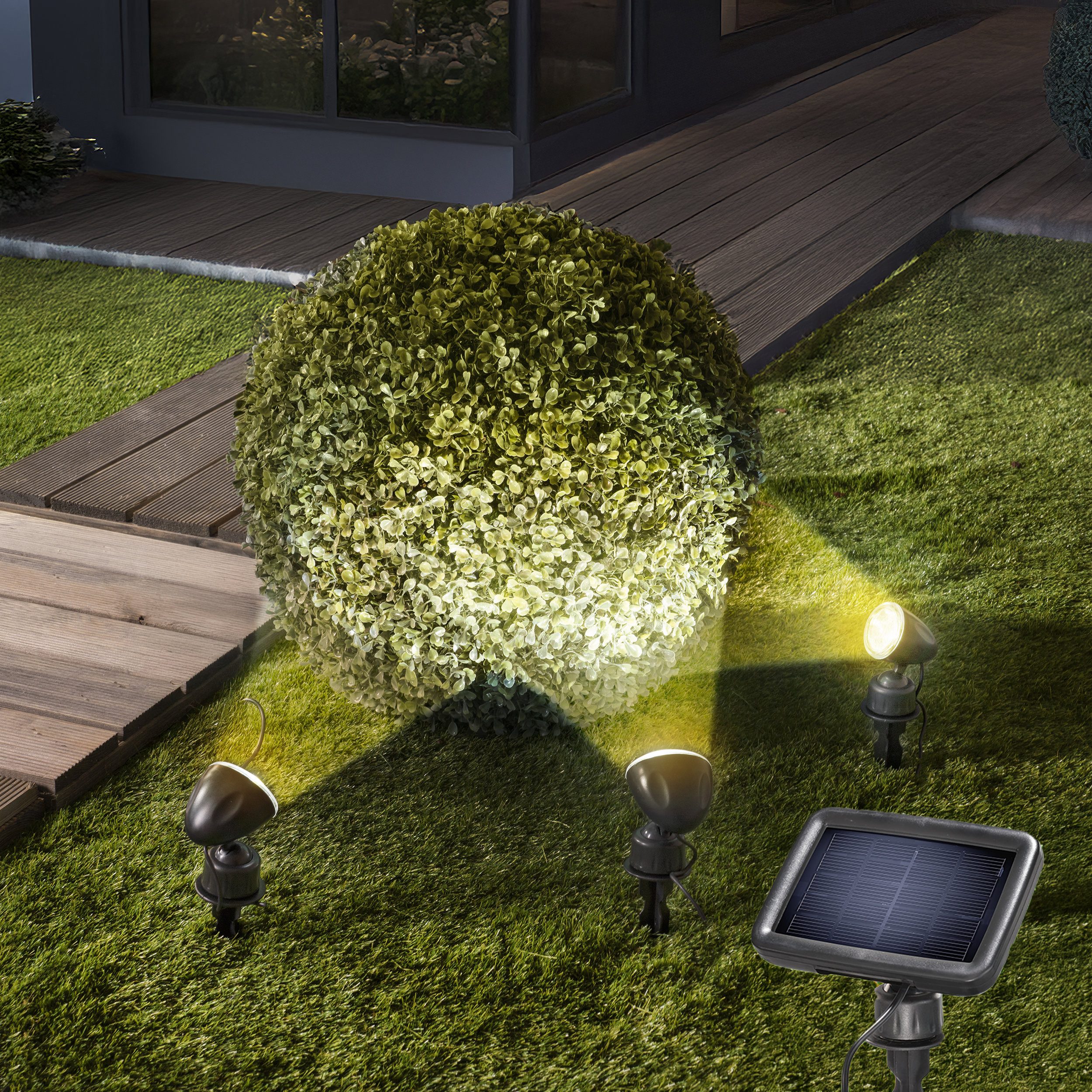 esotec Gartenstrahler 3er SET Solarspot TRIO für Wand und Boden, warmweiß 3500K außen 102540, LED fest integriert