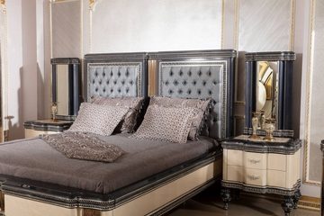 Casa Padrino Bett Casa Padrino Luxus Barock Doppelbett Hellblau / Beige / Schwarz / Gold - Prunkvolles Massivholz Bett - Luxus Schlafzimmer Möbel im Barockstil - Barock Schlafzimmer Möbel