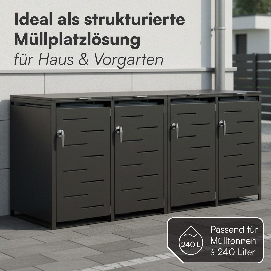 STEELSØN Mülltonnenbox Diorus 240L, abschließbar (Graphitschwarz, verfügbar mit 1, 2, 3, 4, oder 5 Türen), aus verzinktem Stahl