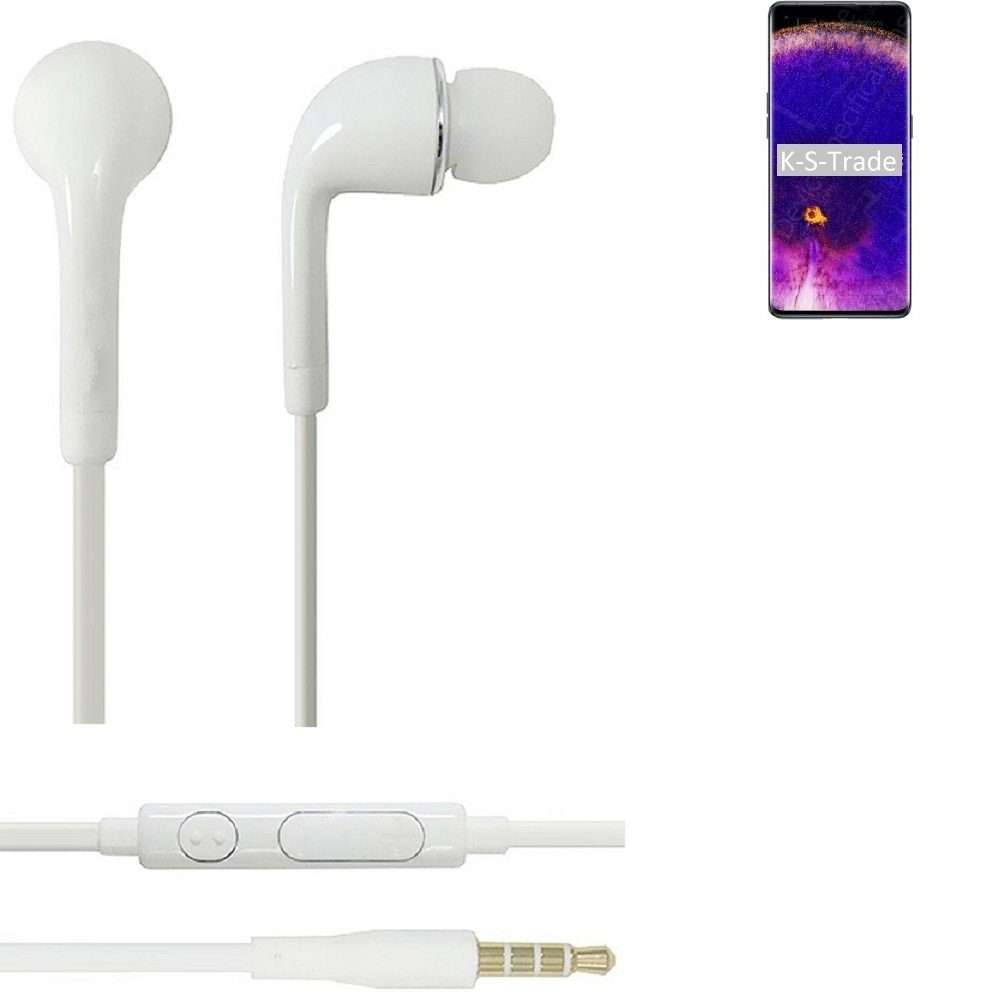K-S-Trade für Oppo Find X5 In-Ear-Kopfhörer (Kopfhörer Headset mit Mikrofon u Lautstärkeregler weiß 3,5mm)