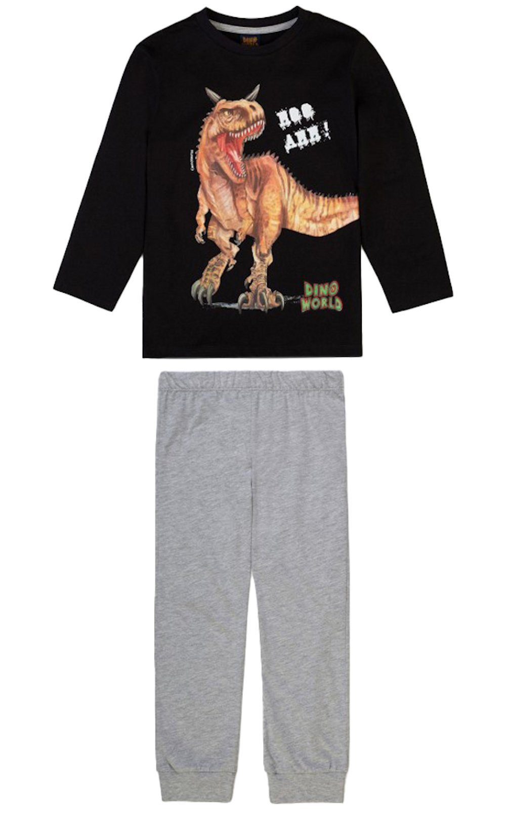 Dino World Pyjama Dino World Dinosaurier Carnotaurus Pyjama Schlafanzug lang jet black (2 tlg)