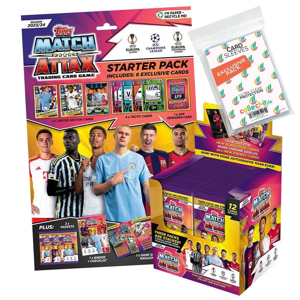 Topps Sammelkarte Champions League 2023/24 1 Starter + 1 Display (36 Booster) + Sleeves