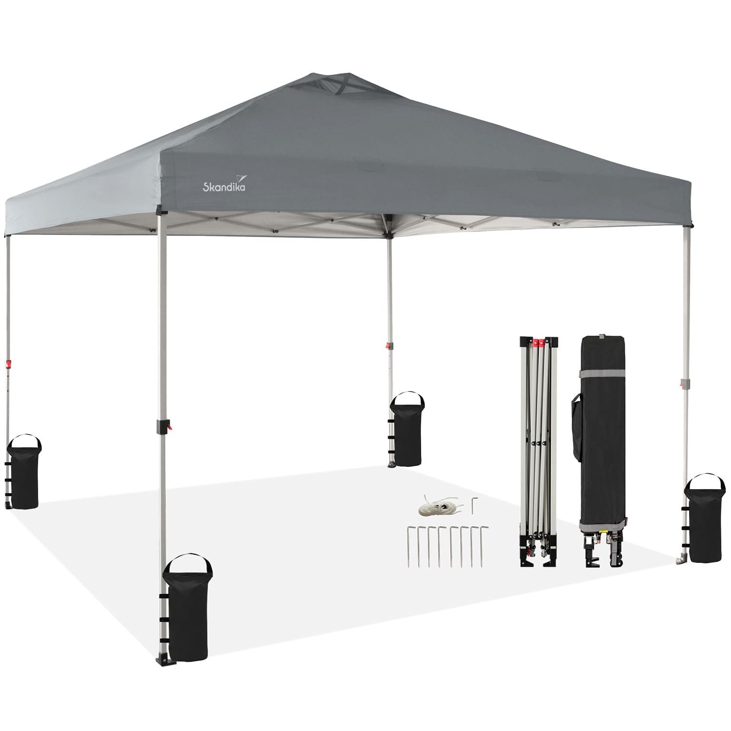 Skandika Pavillon Solvorn, Pop Up Faltpavillon, Stahlgestell, Wasserabweisend, (mit 2 integrierten Transportrollen, einfache Montage), patentierter Einhand-Mechanismus, UV-Schutz 50+, wetterfest Gartenzelt