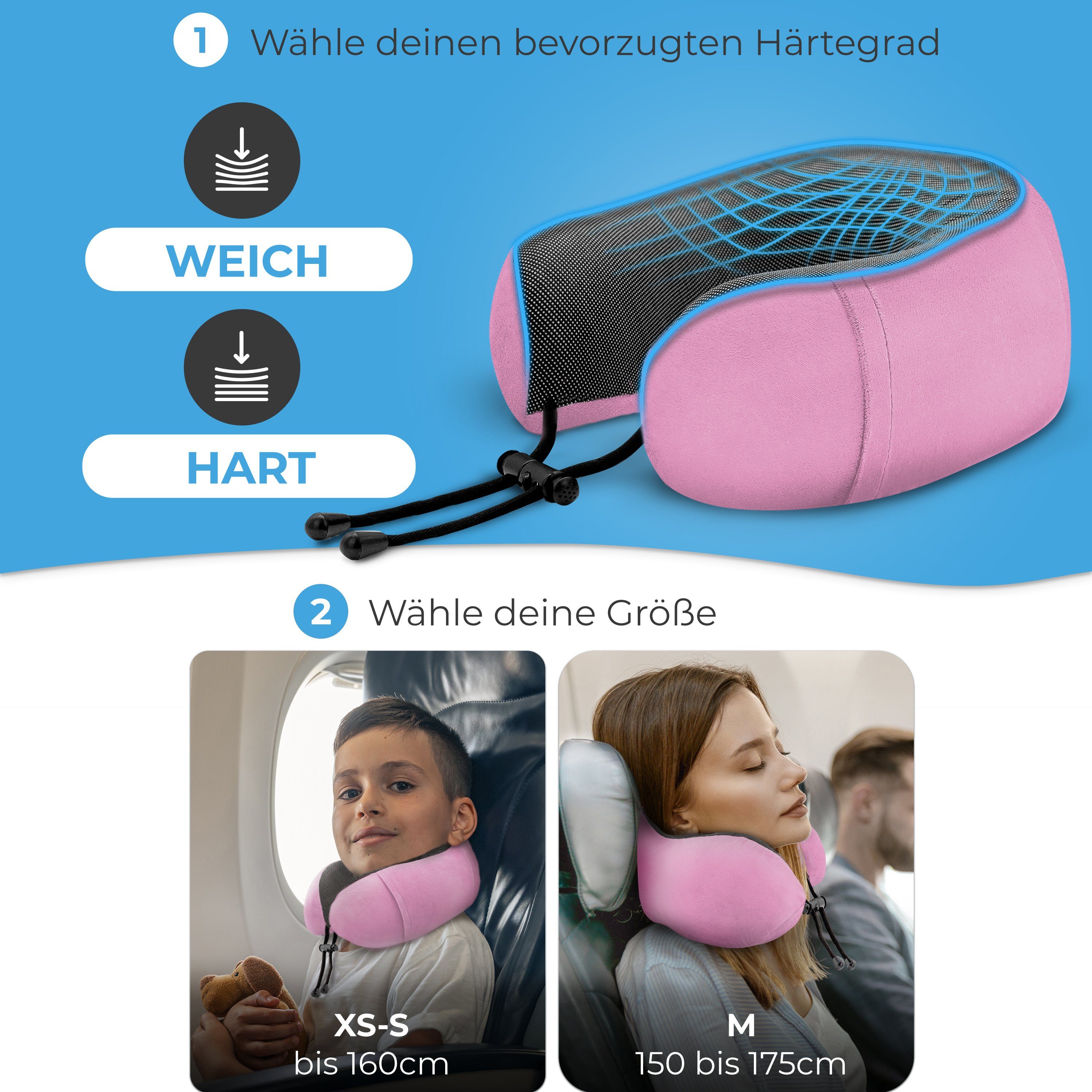 Ohrstöpsel und Kinder Nackenkissen Schlafmaske inkl. Memory-Foam Styngard Rosa aus Reisekissen,